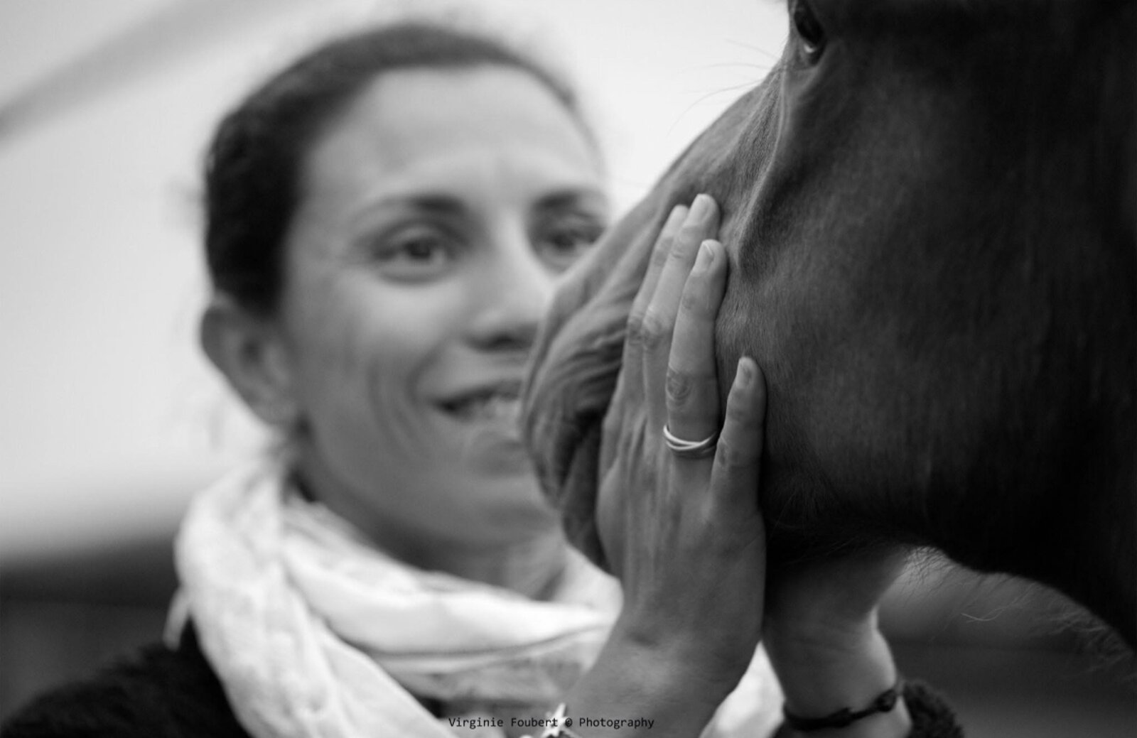 Rencontre a pied avec un cheval en pleine nature, moment d'equiconsultation